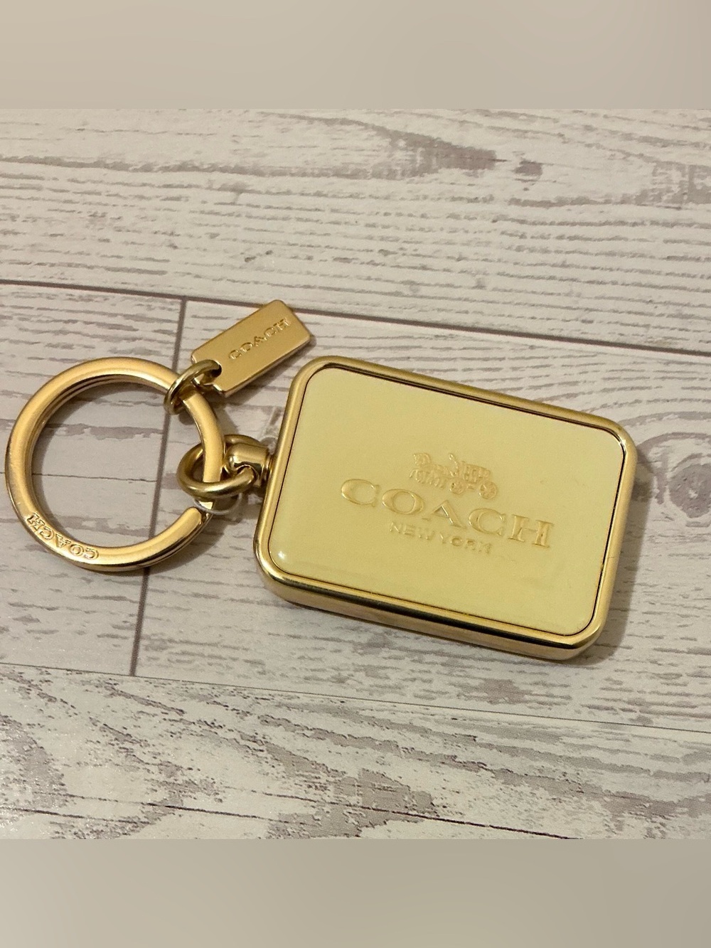 Coach Gold-Tone Rectangular Logo Key & Card Holder Keychain